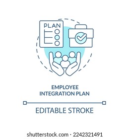 Employee integration plan turquoise concept icon. Prevent mass resignation abstract idea thin line illustration. Isolated outline drawing. Editable stroke. Arial, Myriad Pro-Bold fonts used