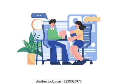 Employee Interview Illustration Konzept. Eine flache Illustration einzeln auf weißem Hintergrund
