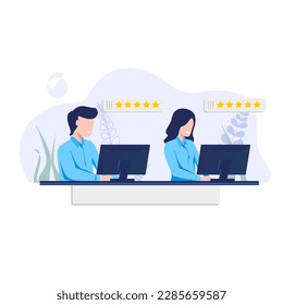 Employee isometric flat graphic. Vector. EPS. Human working. Office Desk.