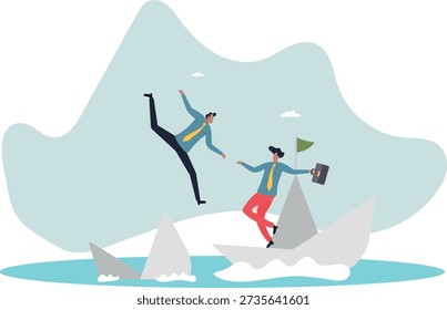 An employee jumps from a sinking ship to one that's afloat. The concept of finding a new company.