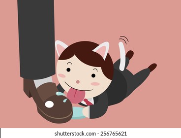 Employee Licks Boss Boots Cartoon Vector