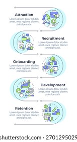 Employee lifecycle infographic design template. Corporate career. HR management strategy. Data visualization 5 options. Process vertical flow chart