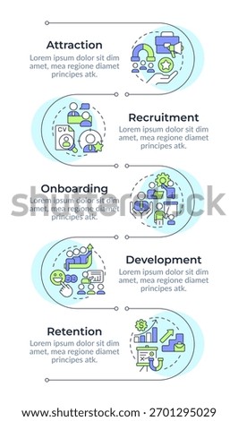 Employee lifecycle infographic design template. Corporate career. HR management strategy. Data visualization 5 options. Process vertical flow chart