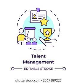 Employee lifecycle multi color concept icon. From initial recruitment to departure stages. HR process. Round shape line illustration. Abstract idea. Graphic design. Easy to use in presentation