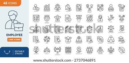 Employee line editable icon set. Contain icons related to Employee, worker, human resource, and more. Editable stroke. Vector illustration