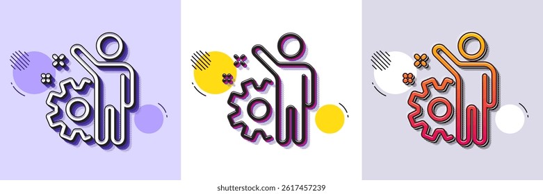 Employee line icon. Halftone dotted pattern. Gradient icon with grain shadow. Business management sign. Work or gear symbol. Line employee icon. Various designs. Vector