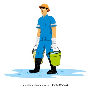 Employee Loading water. 