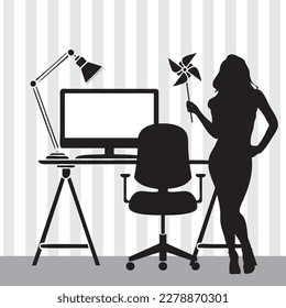 The employee is lounging at the workplace in the office. Vector illustration.