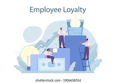 Employee loyalty concept. Staff management, empolyee development and adaptation program. Personnel mativation and remuneration. Flat vector illustration