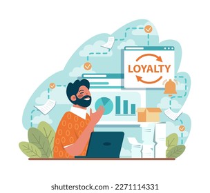 Employee loyalty. Employee loyalty, motivation and performance growth. Staff management, development and adaptation program. Personnel mativation and remuneration. Flat vector illustration