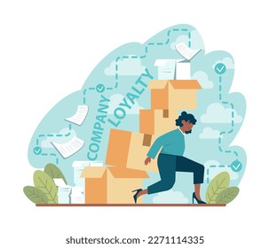 Employee loyalty. Employee loyalty, motivation and performance growth. Staff management, development and adaptation program. Personnel mativation and remuneration. Flat vector illustration