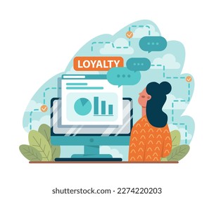 Employee loyalty. Employee loyalty, motivation and performance growth. Staff management, development and adaptation program. Personnel mativation and remuneration. Flat vector illustration