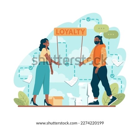Employee loyalty. Employee loyalty, motivation and performance growth. Staff management, development and adaptation program. Personnel mativation and remuneration. Flat vector illustration