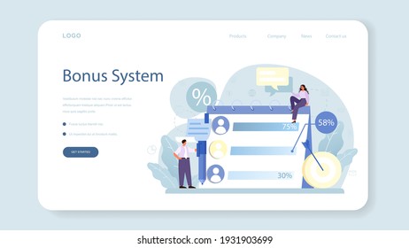 Employee loyalty web banner or landing page. Staff management, empolyee development and adaptation program. Personnel mativation and remuneration. Flat vector illustration