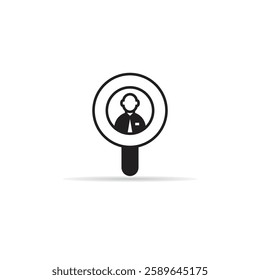 employee and magnifier glass icon with shadow on white background