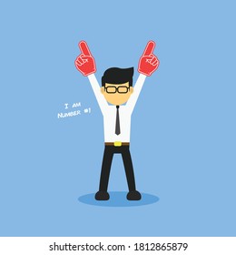 Employee man encouragement illustration vector. Double thumbs up encourage. I am number one.