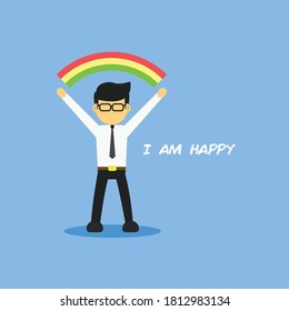 Employee man happy illustration vector. Positive thinking vector.