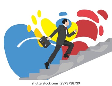 employee man running up the ladder of success, vector illustration