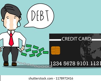 Employee man stand to cry when the money comes. Stolen by card. cartoon vector illustration.