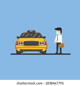 Employee man waiting for taxi illustration vector. Ride taxi to the city. Taxi service.