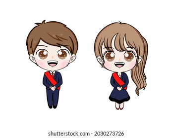 employee man woman staff worker presenting cartoon character vector