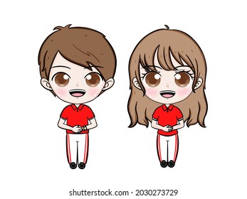 employee man woman staff worker presenting cartoon character vector