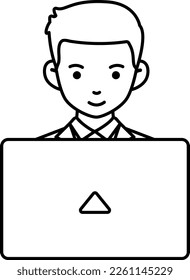 Employee man working laptop business company freelance worker Element illustration Line Style
