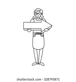 Employee or manager with big arrow in hands. Human with pointer. Vector