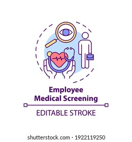 Employee Medical Screening Concept Icon. Workplace Wellness Program Idea Thin Line Illustration. Regular Health Check-ups. Medical Exams. Vector Isolated Outline RGB Color Drawing. Editable Stroke