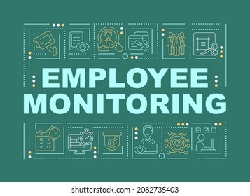 Employee monitoring methods word concepts banner. Tracking productivity. Infographics with linear icons on green background. Isolated creative typography. Vector outline color illustration with text