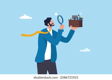 Employee monitoring in remote work, micro management watching every working steps, analyzing or evaluate employee, scanning performance or observation, businessman manager watch at employee working.