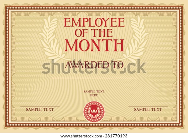 Employee Month Certificate Template Stock Vector Royalty Free