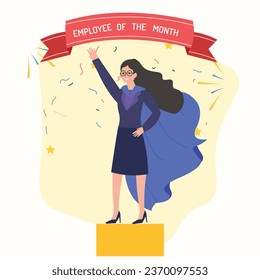 El concepto de empleado del mes. La mejor recompensa del año laboral. Premio a la mejor medalla para los empleados. Símbolo de concurso de negocios. Premio de felicitación Corporativa de fidelización Premio Premio al ganador de la Oficina Conseguir trabajo Logro Vector ilustración