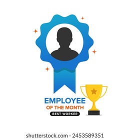Employee of the month concept vector illustration with badge and trophy