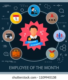 Employee of the month flat icons concept. Vector illustration. Element template for design.