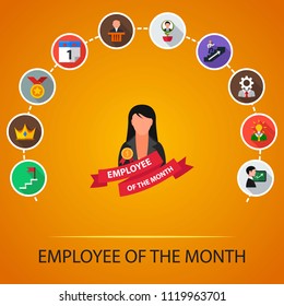 Employee of the month flat icons concept. Vector illustration. Element template for design.
