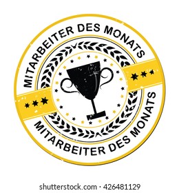 Employee of the month in German language - Printable rubber grunge label / badge