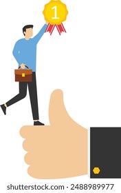 Employee of the month, great manager or successful staff winning award, staff award or best office worker concept flat vector modern illustration