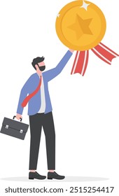 Empleado del mes, gran gerente o personal exitoso que gana el premio, apreciación del personal o mejor concepto de trabajador de oficina, gerente exitoso que celebra el premio del empleado.

