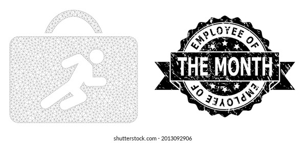 Employee Of The Month grunge seal and vector career case mesh model. Black seal contains Employee of the Month tag inside ribbon and rosette. Abstract 2d mesh career case, designed with flat mesh.
