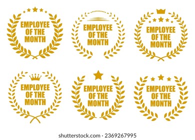 Employee of the month with laurel set icons - stock vector