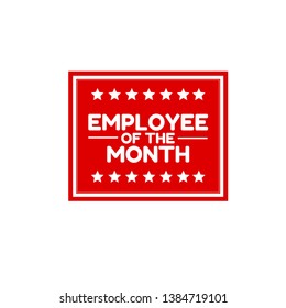 Employee of the month red label. red banner with white text