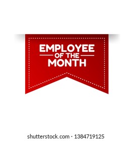 Employee of the month red label. red banner with white text