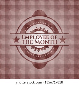 Employee of the Month red seamless emblem or badge with abstract geometric polygonal pattern background.