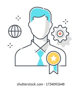 Employee of the month related color line vector icon, illustration. The icon is about badge, success, employee, career, businessman. The composition is infinitely scalable.