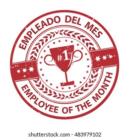 Employee of the Month (Spanish language: Empleado del mes) - Printable rubber grunge label / badge
