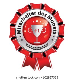 Employee of the Month (Translation of the German text: Mitarbeiter des Monats.) printable award ribbon. Print colors used