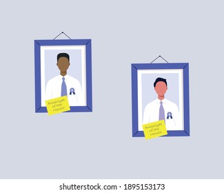 Employee Of The Month. Workers Photo In Frame On The Wall. Equality, Diversity In The Work Concept. Vector Illustration In Cartoon Flat Style