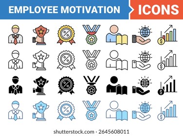 Employee motivation banner icon set with multiple style collection.