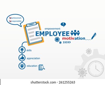 Employee motivation concept and notebook for efficiency, creativity, intelligence. Hand writing Employee motivation with blue marker.